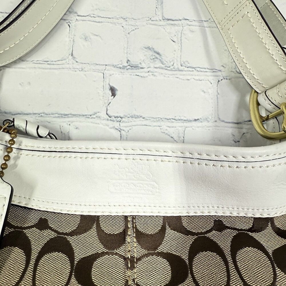 VTG Coach Bleecker Bucket Bag Beige Signature Canvas & White Leather Trim Purse - Picture 4 of 16